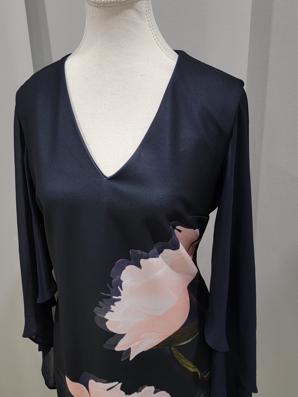 Joseph Ribkoff Navy Midi Dress with Blush Floral Detail - Picture 2 of 10